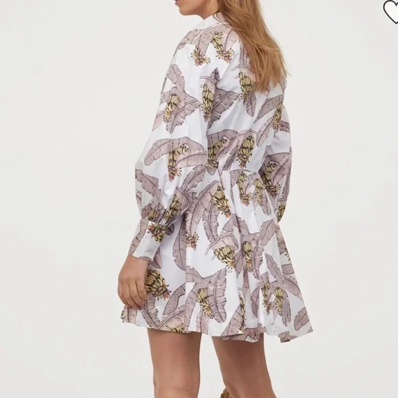 Desmond & Dempsey x H&M XS Cotton Banana Leaf Print Button Dress Puff Sleeve - Picture 2 of 15